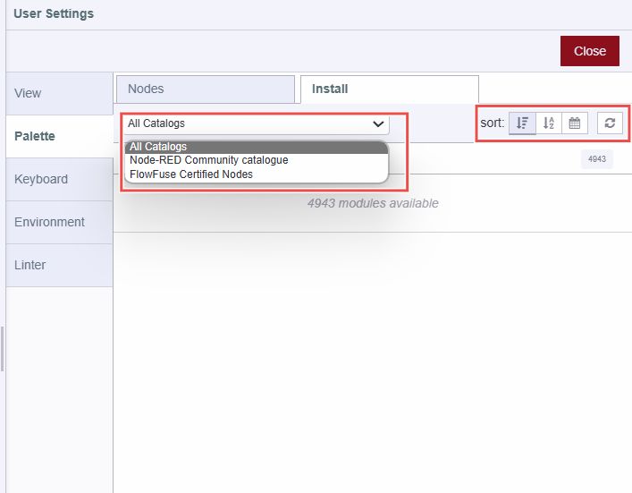 Node-RED Palette manager node's options