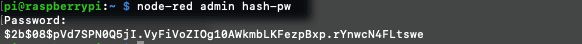 The Node-RED tool outputs the hashed password