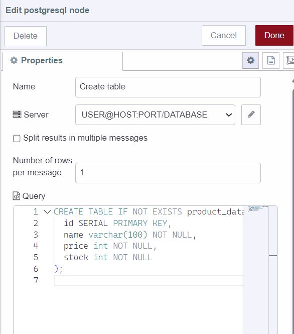 "Creating table for product data"