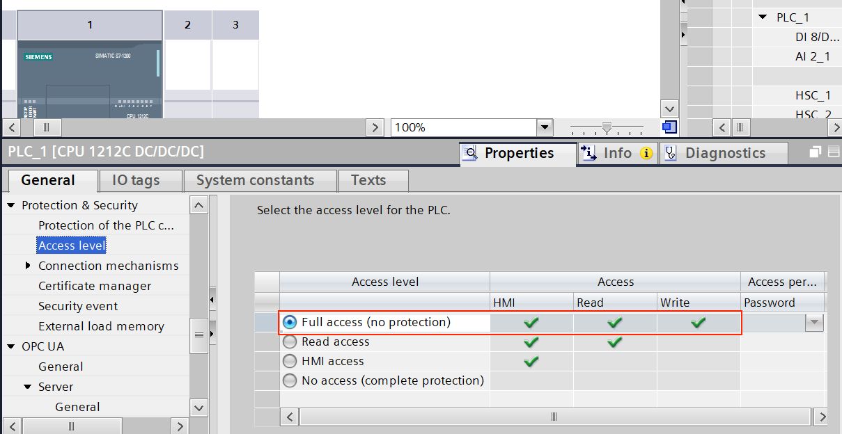 Providing complete access to the PLC