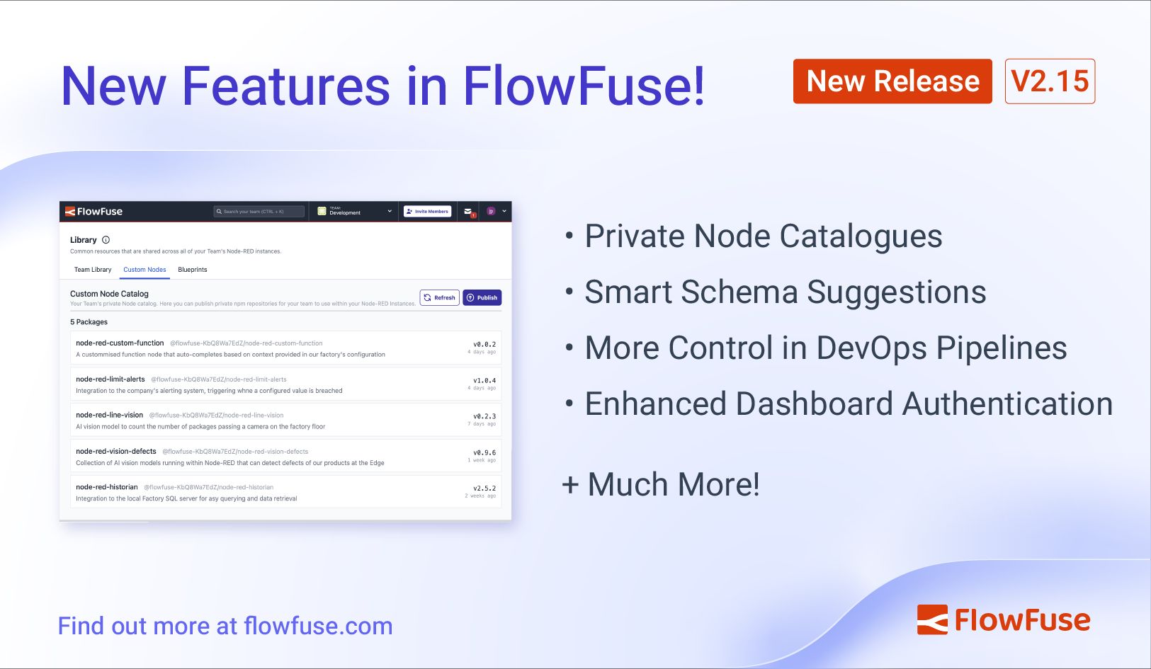 Image representing FlowFuse 2.15: Personal Node Collections, Smart Schema Suggestions and more control in DevOps Pipelines!