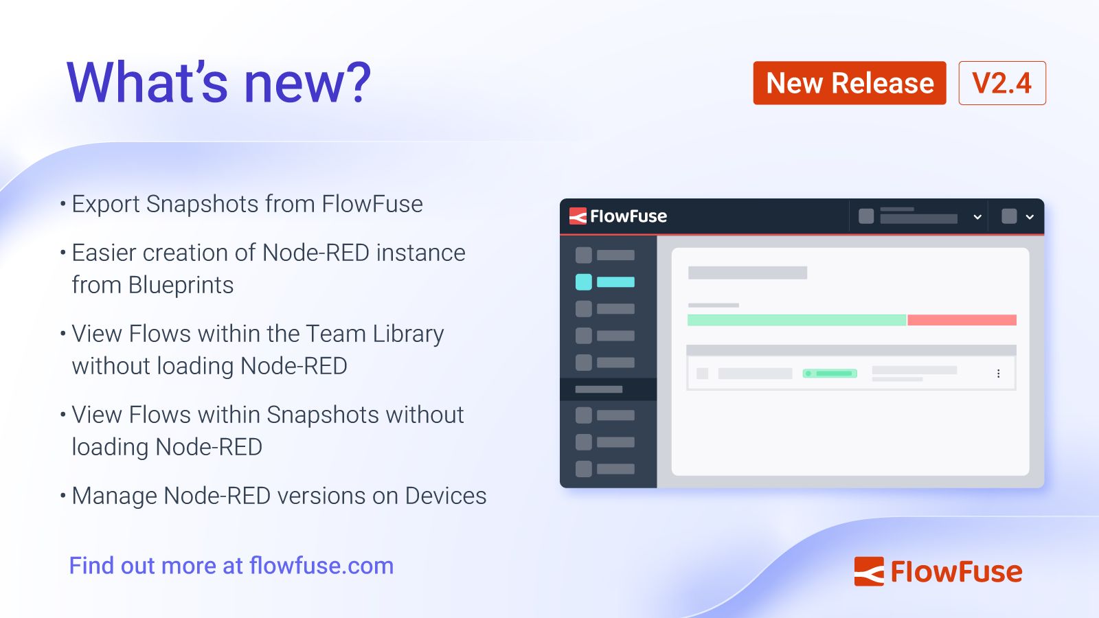 Image representing FlowFuse 2.4: making it easier to work with Snapshots, Blueprints & Devices