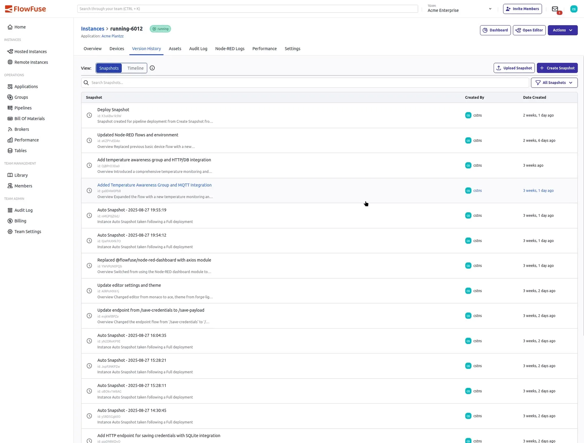 Snapshot interaction redesign