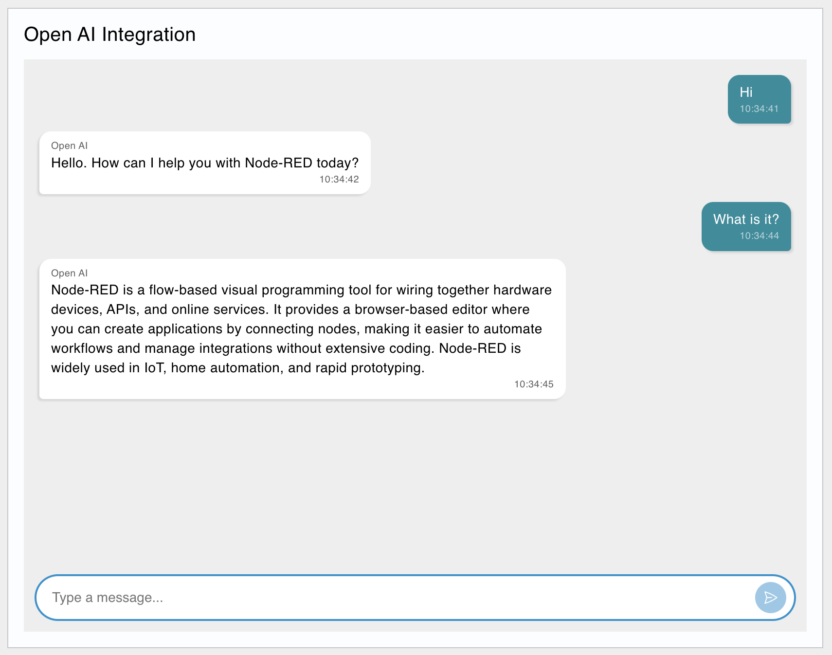 Screenshot of a Dashboard with a Chat Widget to interface with an OpenAI Agent