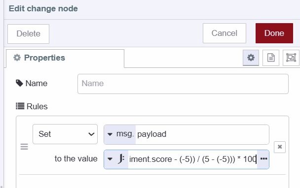 "Calculating the percentage based on the score using the change node"