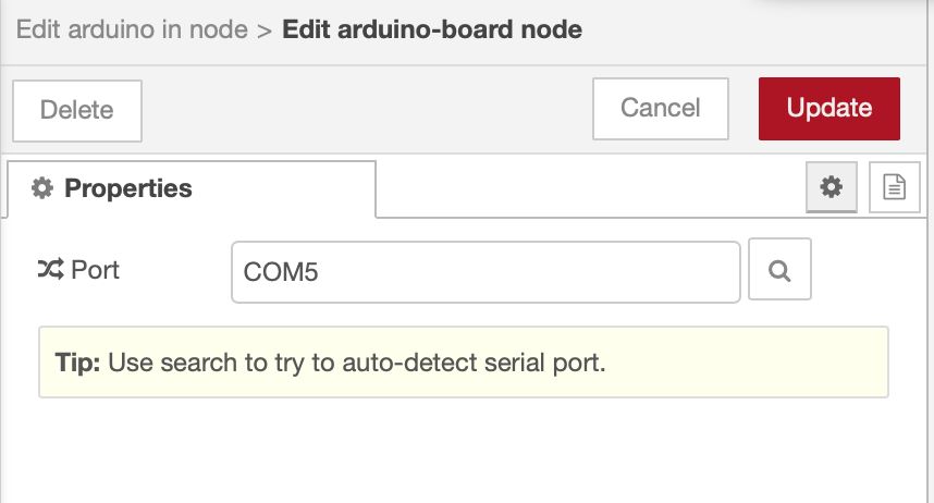 Adding the port to the Arduino node