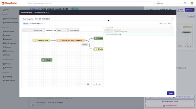 Screenshot showing property-level diff with old and new values displayed side by side