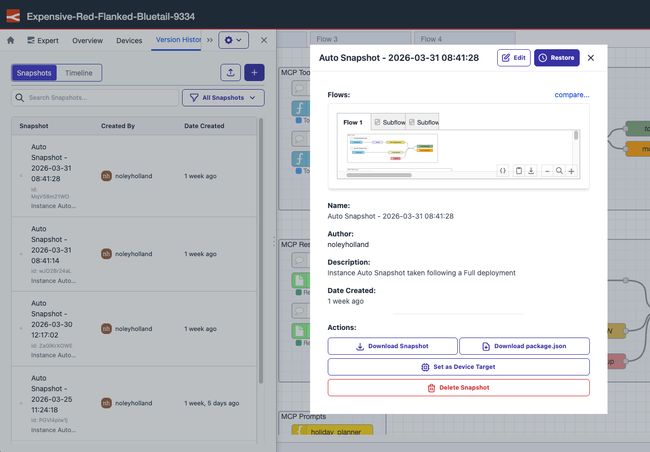 Snapshot detail modal open inside the immersive editor