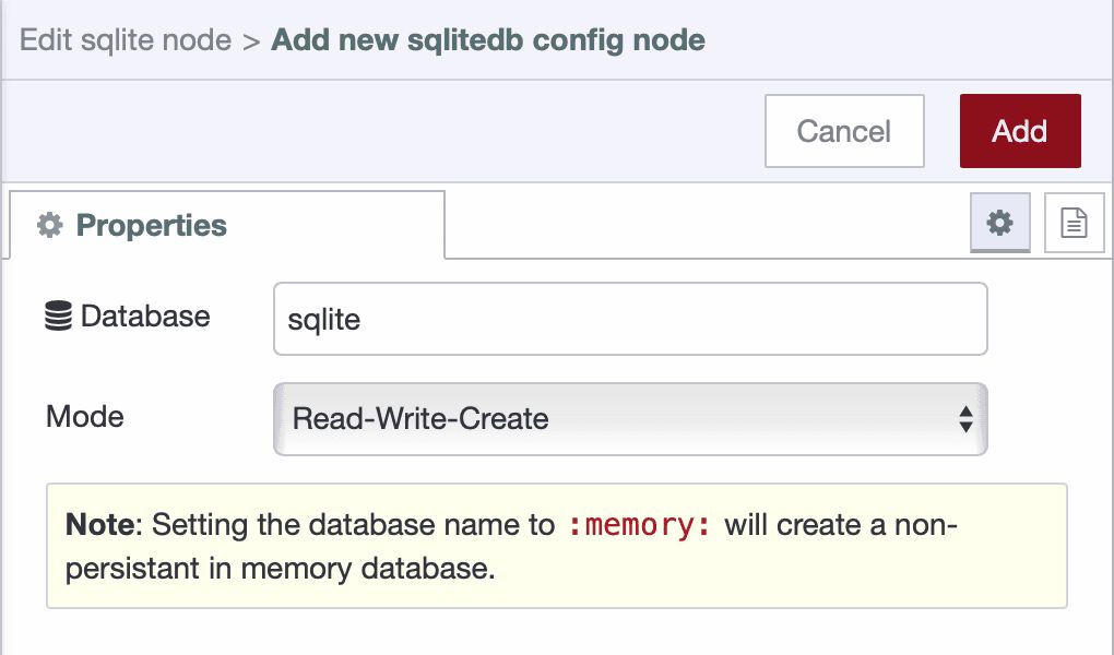 SQLite database configuration with read-write-create mode enabled