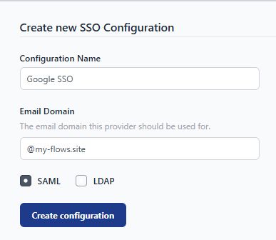 "Screenshot of platform form for creating sso configuration"