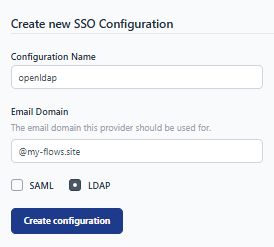 "Screenshot showing the initial form to create ldap sso configuration"