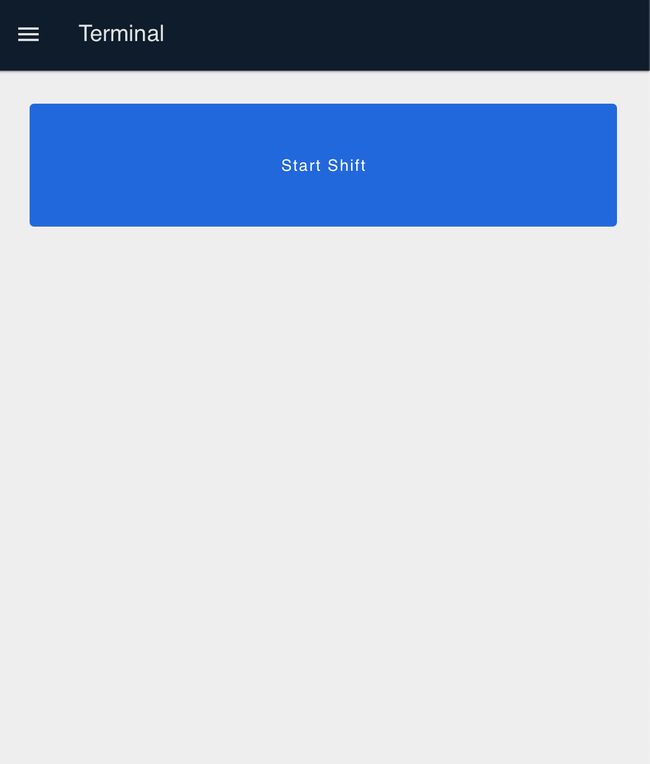 Initial shift start screen with two large buttons labeled Setup and Production