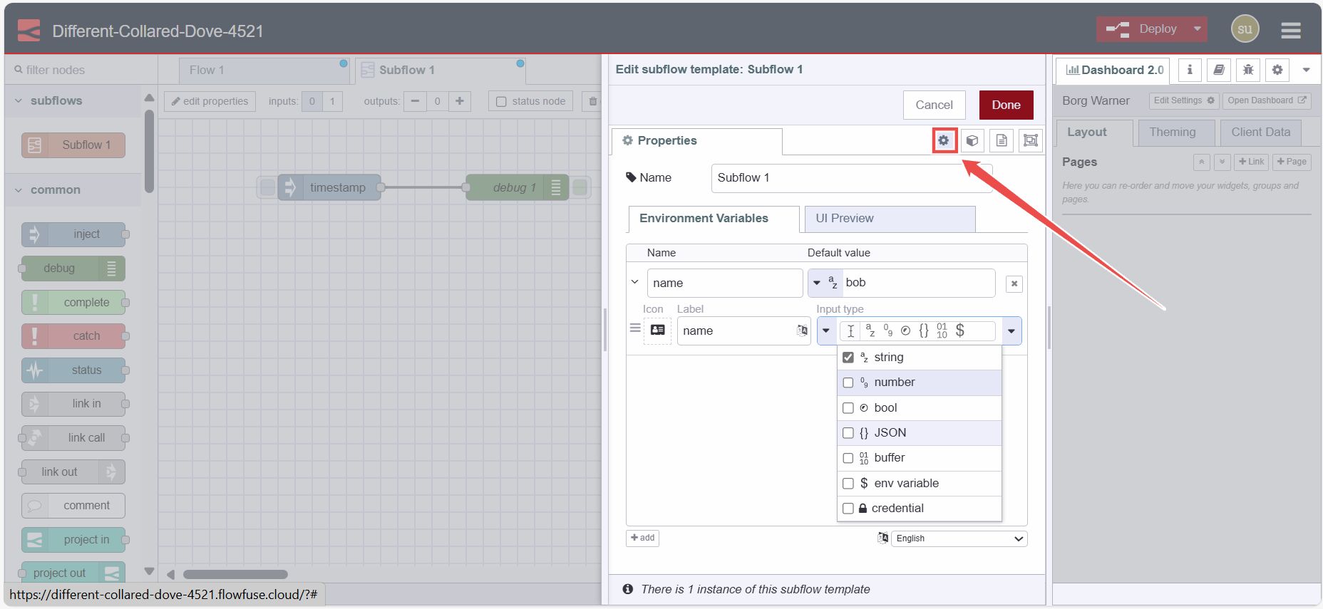 Image showing custom properties tab in the subflow edit dialog