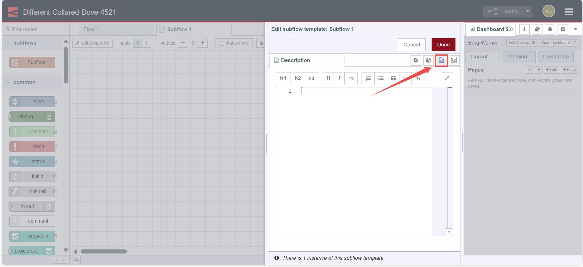 Image showing description tab in the subflow edit dialog