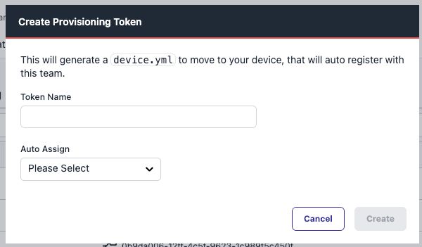 Image of UI for provisioning token