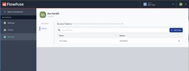 Tokens Settings Page