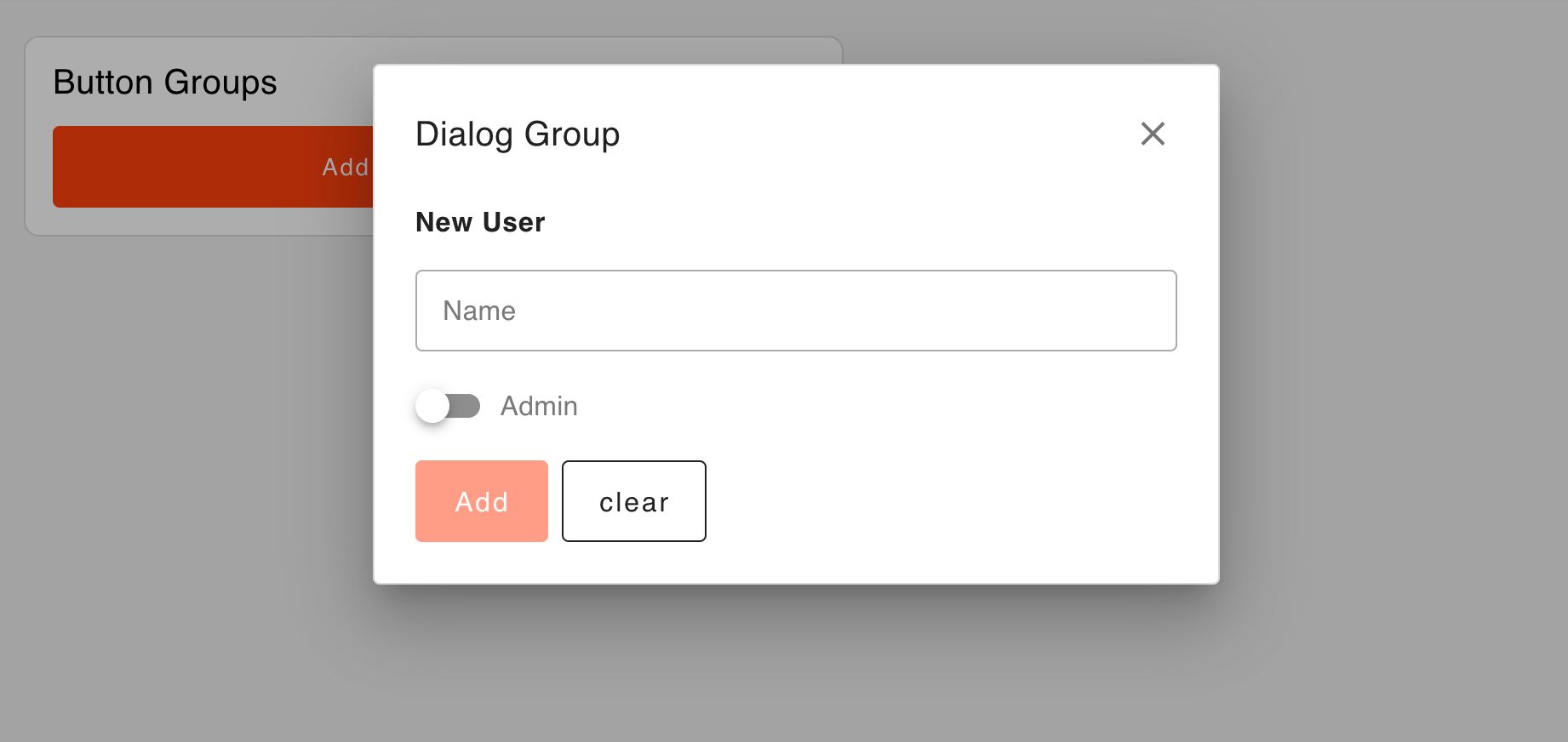 Screenshot showing groups rendered as dialogs in the dashboard