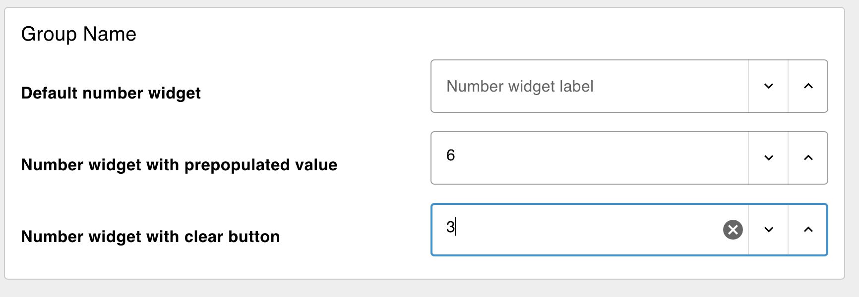 Screenshot showing a number input widget with Dashboard