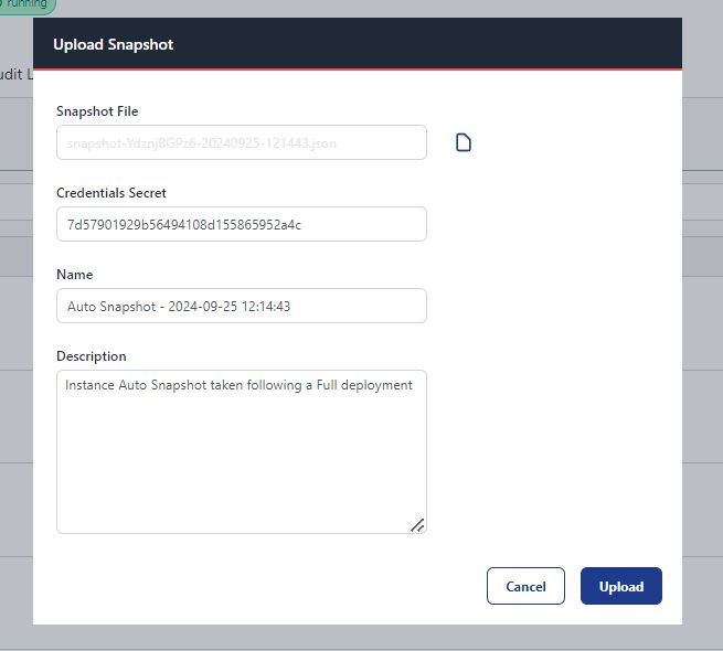 Image showing the prompt to upload a snapshot in FlowFuse.