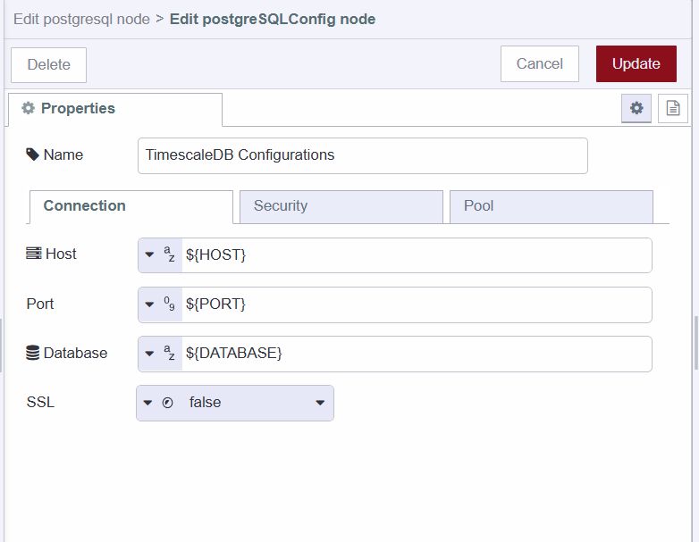 "Screenshot showing PostgreSQL config node's connection tab"