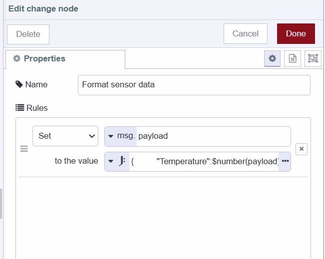 "Screenshot of the change node formating sensor data"