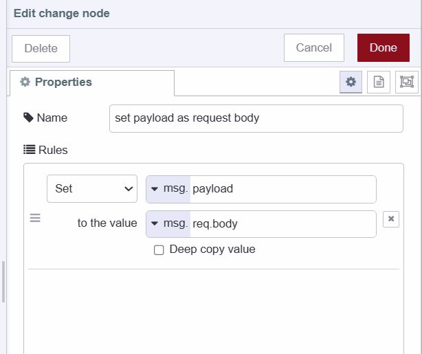 "Screenshot displaying the change node setting payload as request body"