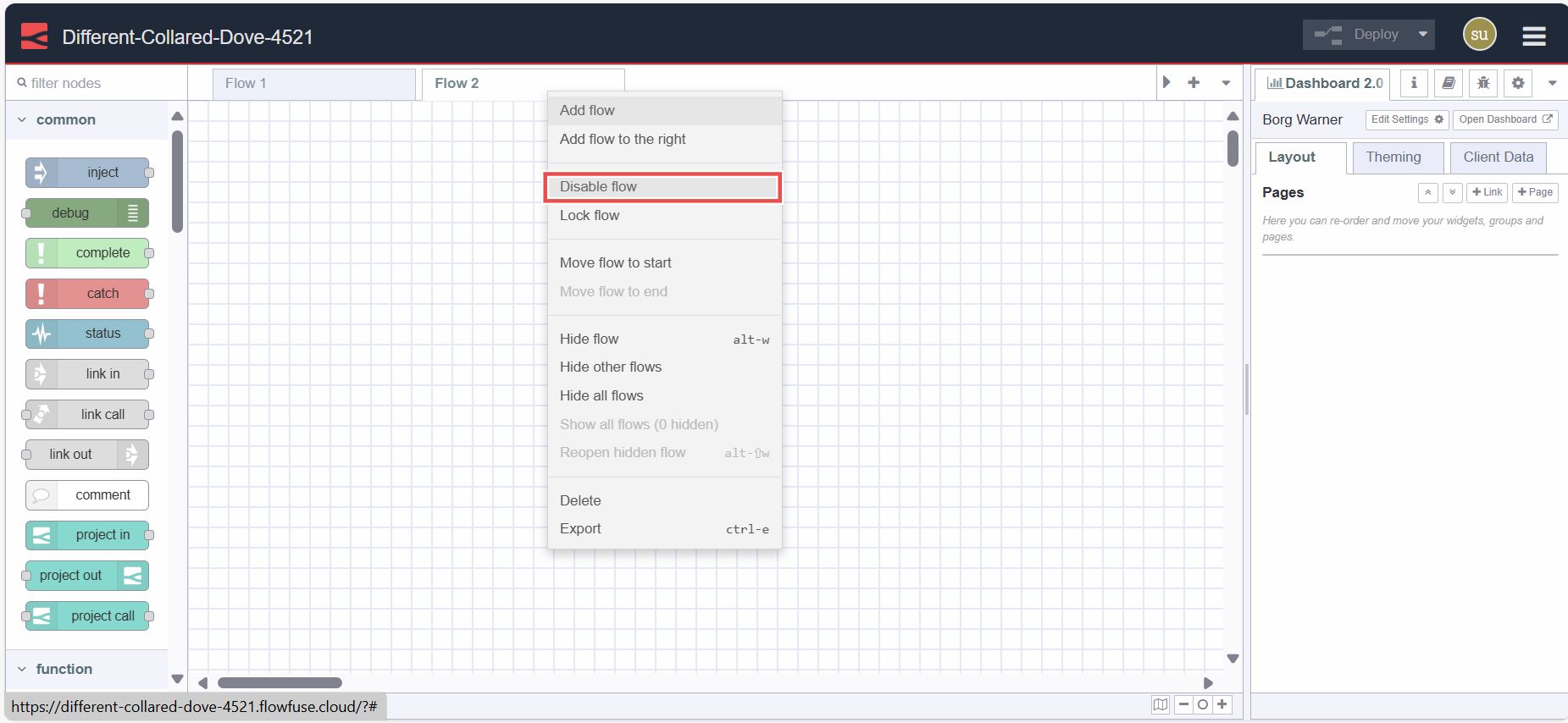 Image showing option to enable and disable flow